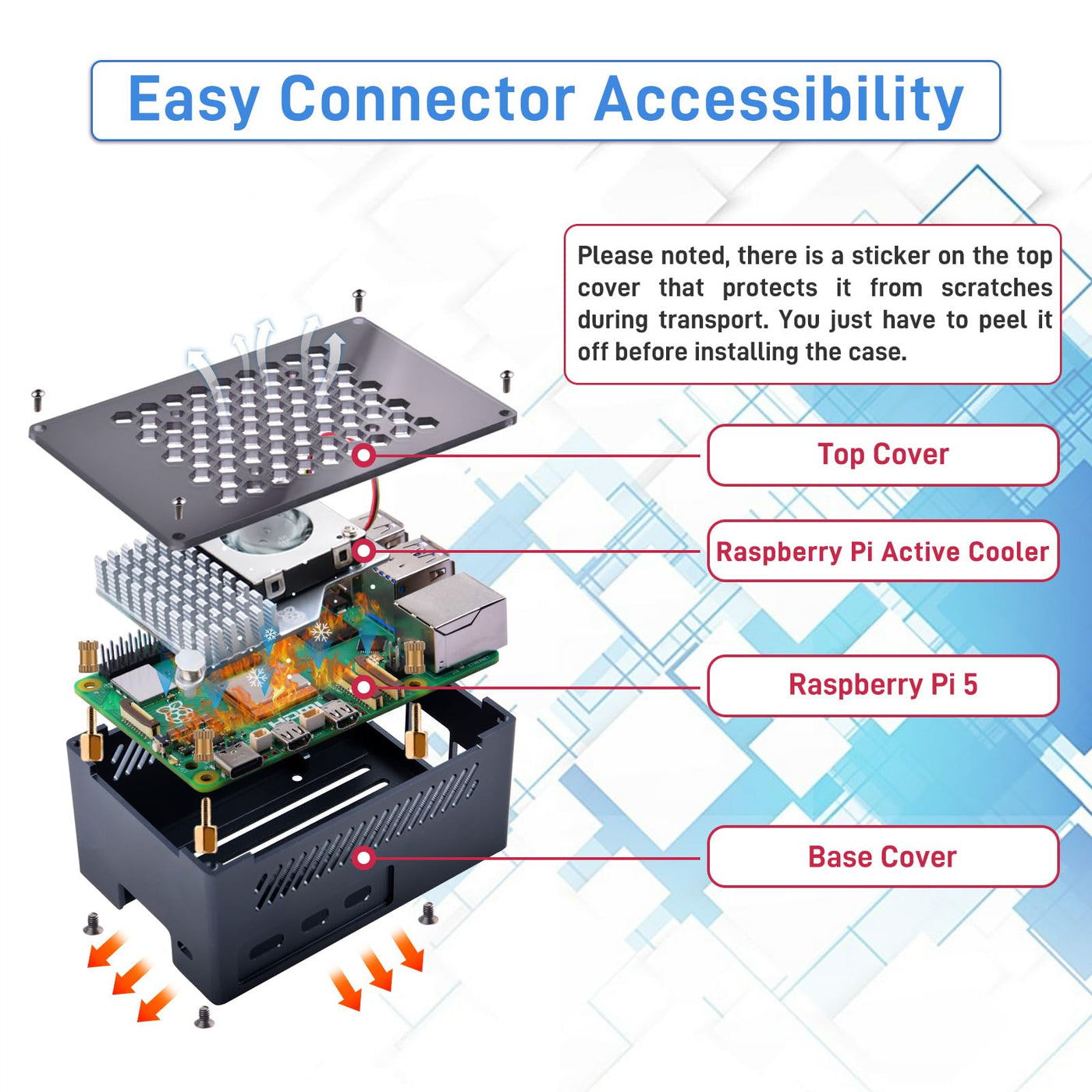 GeeekPi Raspberry Pi 5 Aluminiumgehäuse mit Official Active Cooler, Support PCIe M.2 NVMe SSD Shield Top X1001 / X1000 / N04 / N05