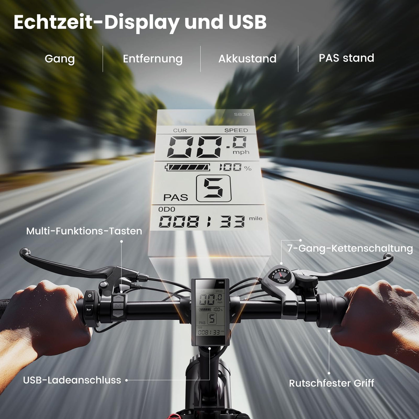 Finbike E Bike mit 48V 15.6Ah Abnehmbare Akku,20 * 3.0 Zoll Fette Reifen All-Terrain Elektrofahrräder,7-Gang Getriebe mit LCD-Display,PAS-Modus Max Reichweite 120KM,Pedelec Herren Damen 25km/h 250W