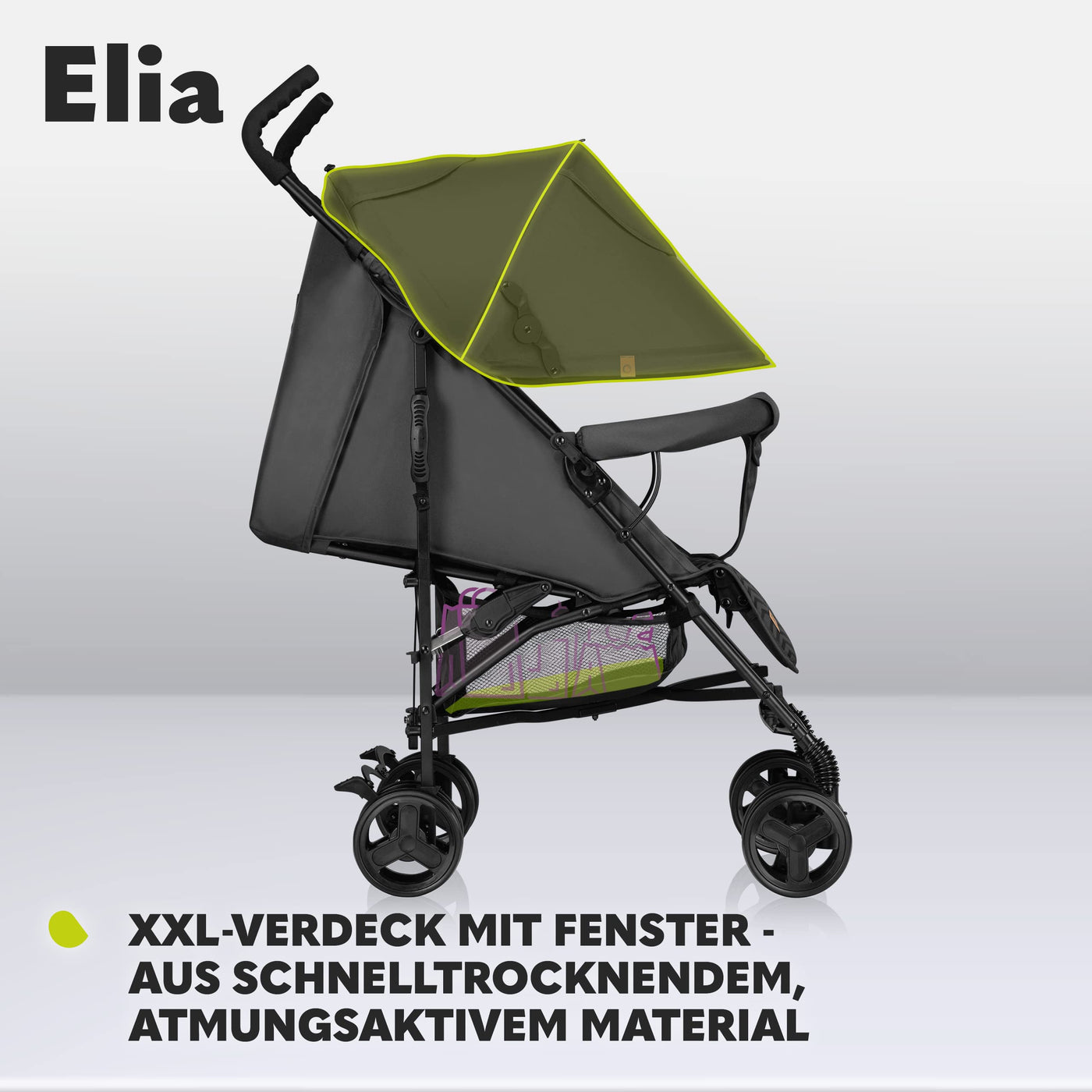 LIONELO Elia Buggy Klein Zusammenklappbar Kinderwagen Bis 15 Kg, Rücken Und Fußstützenverstellung Hinterradbremse, Moskitonetz, Beinwärmer, Einkaufskorb - Graphit