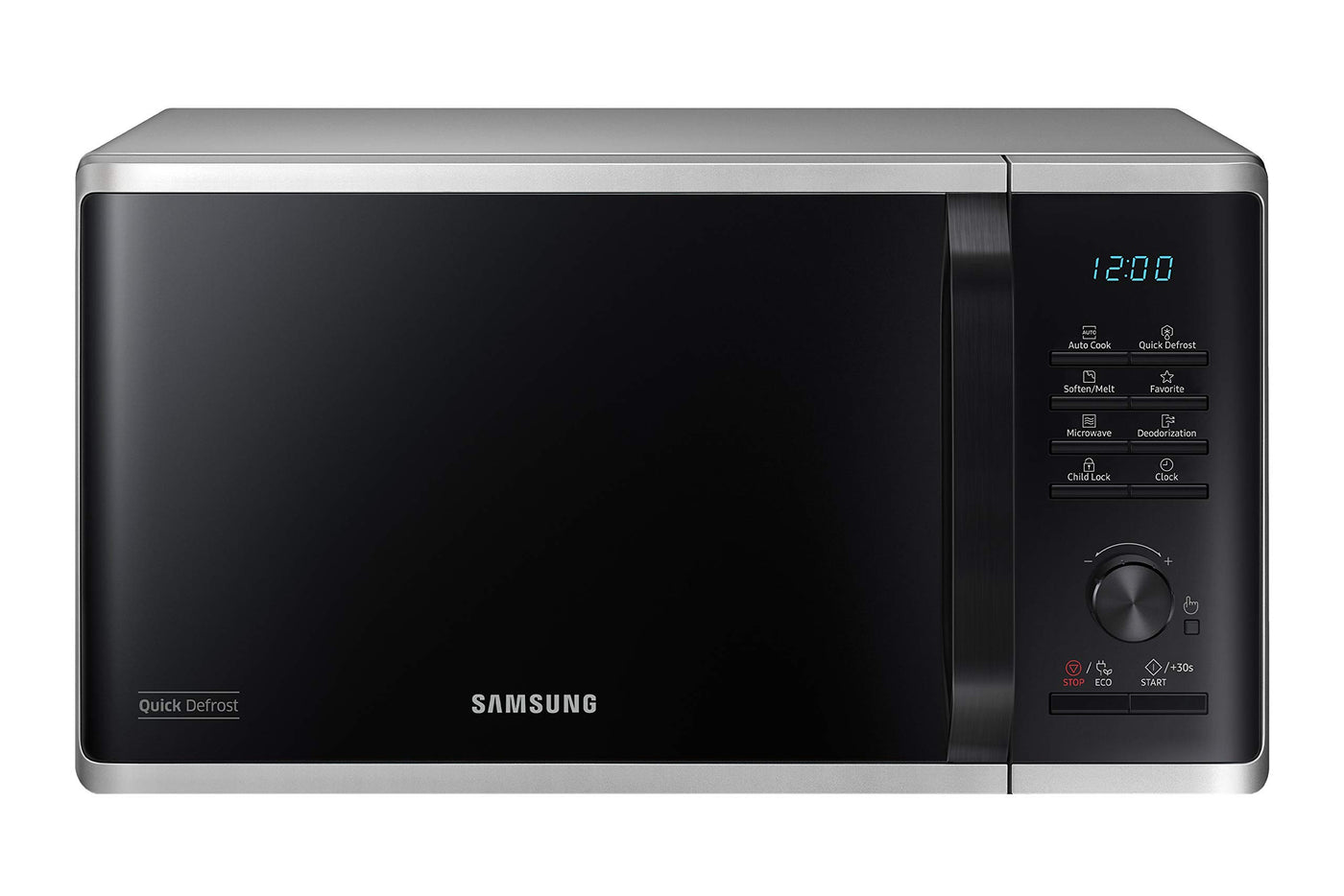 Samsung MS2AK3515AS/EG Mikrowelle, 800 W, 23 ℓ Garraum, 48,9 cm Breite, Kratzfester Keramik-Emaille-Inneraum, QuickDefrost Auftauprogramme, Silber