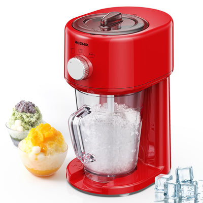 Reemix Slushy Maker Ice Shaver, Slush-Eis-Maschine, 3 Betriebs-Modi für grobes und feines Eis, Edelstahlklingen, Sicherheitsverschluss, Red