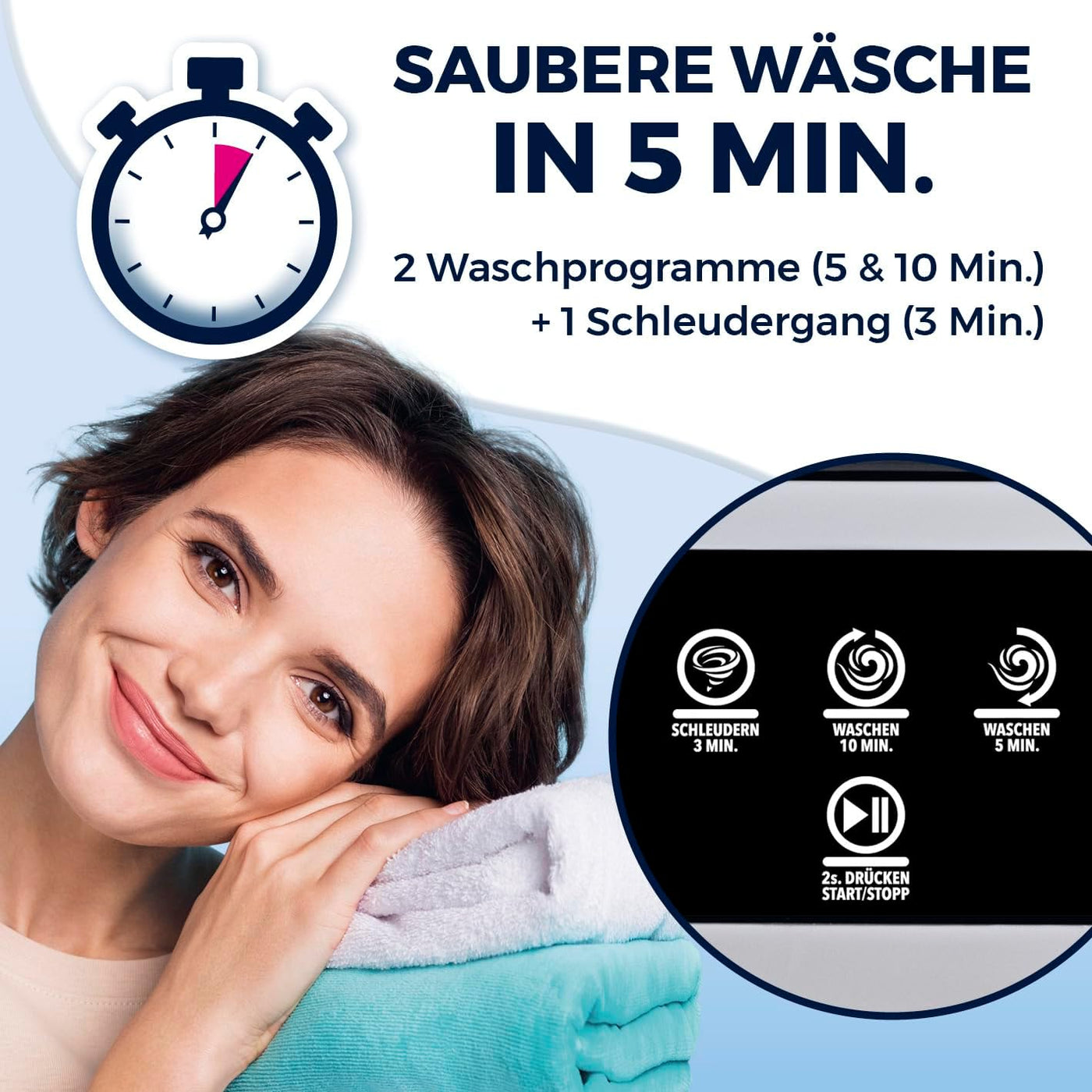 CLEANmaxx Mini-Waschmaschine ideal für Unterwegs | Mobile Waschmaschine mit 2 Waschprogrammen & einem Schleudergang | Zusammenfaltbar & leise | Für bis zu 1kg Wäsche | Geeignet für Camping & Reisen