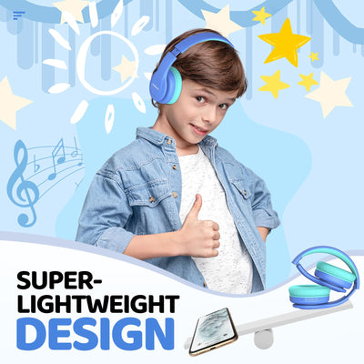 JoySpark Bluetooth Kopfhörer Kinder, Kabellose Kinderkopfhörer Over-Ear mit 85/94dB Lautstärkebegrenzung, 60 Stunden Spielzeit, Bluetooth 5.3, eingebautes Mikrofon-Blau