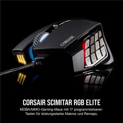 CORSAIR SCIMITAR RGB ELITE Kabelgebundene MOBA/MMO Gaming-Maus - 18.000 DPI - 17 programmierbare Tasten - iCUE-Kompatibel - PC, Mac, PS5, PS4, Xbox - Schwarz