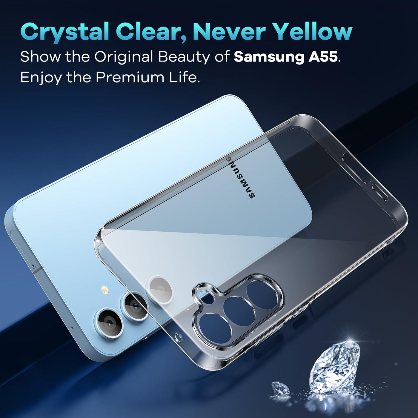 caslord Hülle für Samsung Galaxy A55 5G, 1 Handyhülle mit 2 Stück Hartglas, Weiche TPU Transparent Stoßfest Schutzhülle Durchsichtige Kratzfest Handyhülle Case Cover