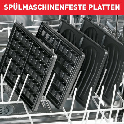 Tefal SW853D Snack Collection | Waffeleisen und Sandwiches | Erweiterbar | Platten Antihaftbeschichtet | Spülmaschinengeeignet | Praktische Aufbewahrungsboxen | schwarz/Edelstahl