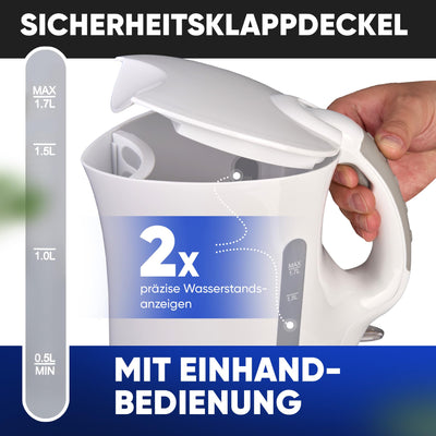 Bomann® Wasserkocher | Kettle | Wasserkocher 1,7 L mit automatischer & manueller Abschaltung | herausnehmbarer Kalkfilter | max. 2200Watt | Wasserkocher weiß | WK 5011 CB