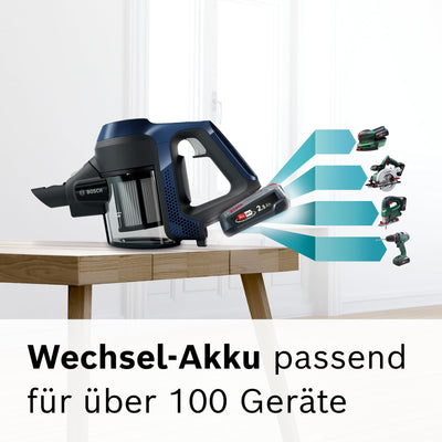 Bosch Akku-Staubsauger Unlimited Serie 6 BBS611PCK, kabelloser Handstaubsauger, beutellos, leicht, Hygiene-Filter, hohe Saugleistung, Lange Laufzeit, Fugendüse, alle Bodenarten, blau