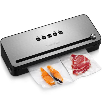 Bonsenkitchen Vakuumierer, vakuumiergerät sous vide mit cutter, vakumierergerät inkl. 5 Beutel Folienbeutel + 1 Rolle Folienrollen, Schlauch für Vakuumbehälter, VS3802 (Schwarz)