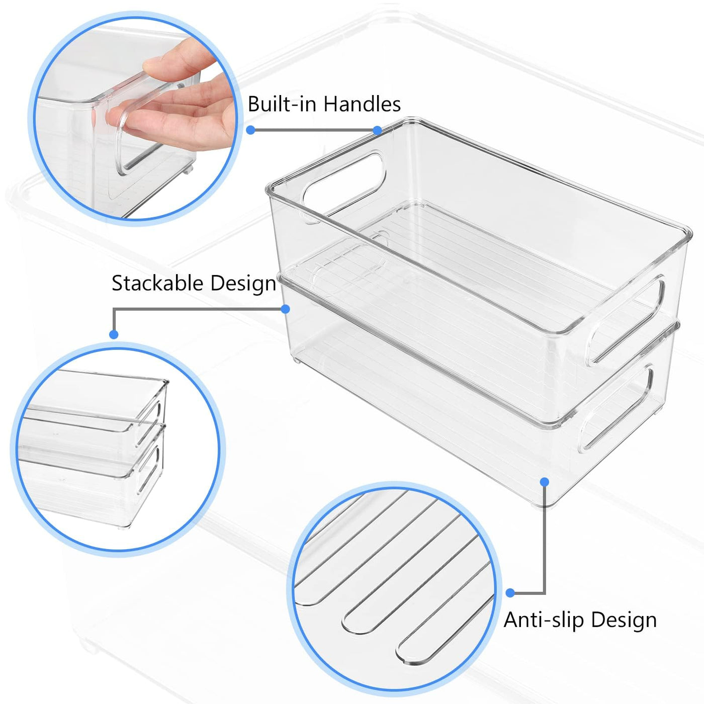 Diwoker Kühlschrank Organizer Stapelbar, Aufbewahrungsbox Küche Organizer, Speisekammer Vorratsbehälter Durchsichtig Behälter für Kühlschrank, Küchen, Schränke (9 Stück)