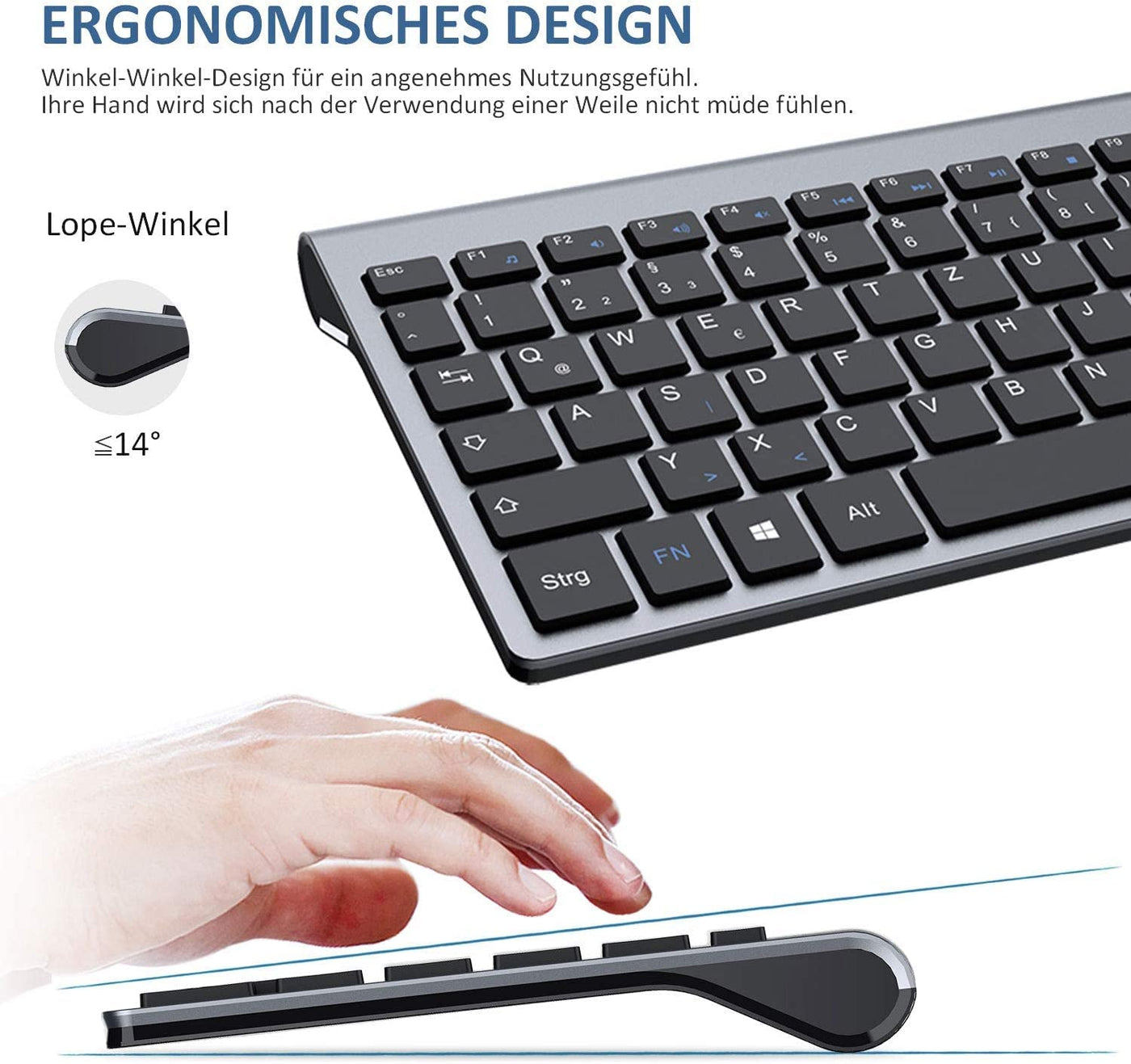 GALENMORO Tastatur Maus Set Kabellos - USB QWERTZ (Deutsch) Funk Tastatur Maus Ergonomisch Tastatur Wireless Keyboard Mouse für Computer/PC/Laptop/Smart TV/Windows- Schwarz