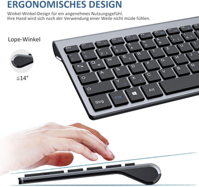 GALENMORO Tastatur Maus Set Kabellos - USB QWERTZ (Deutsch) Funk Tastatur Maus Ergonomisch Tastatur Wireless Keyboard Mouse für Computer/PC/Laptop/Smart TV/Windows- Schwarz