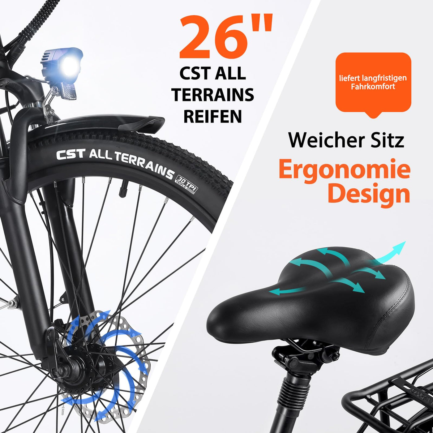 Bodywel A26 26 Zoll E-Bike Elektrofahhrad Damen Herren I APP Funktion I 250W Ananda Motor + Batterie abnehmbar 36V 15,6Ah + Max 100KM City E Bike (26 Zoll)