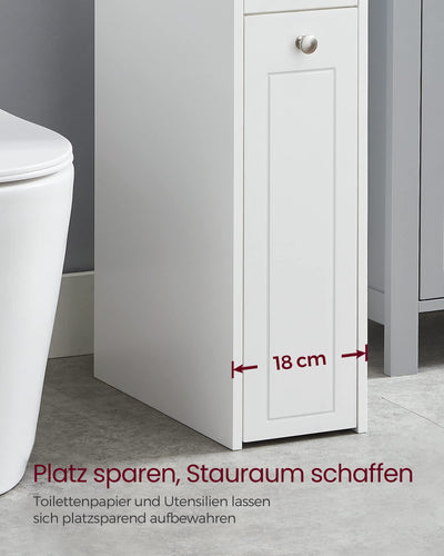 VASAGLE Badezimmerschrank klein, Badschrank schmal, Kleiner Schrank für Toilettenpapier, Toilettenschrank mit Schubladen, Aufbewahrungsschrank stehend, für kleine Räume, weiß BBC847P31