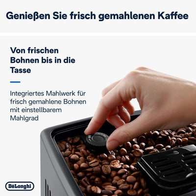 De'Longhi Dinamica Plus ECAM 372.95.TB Kaffeevollautomat mit LatteCrema Milchsystem, Cappuccino und Espresso auf Knopfdruck, Touchscreen Farbdisplay, Appsteuerung, Kaffeekannen-Funktion, Titan/Schwarz