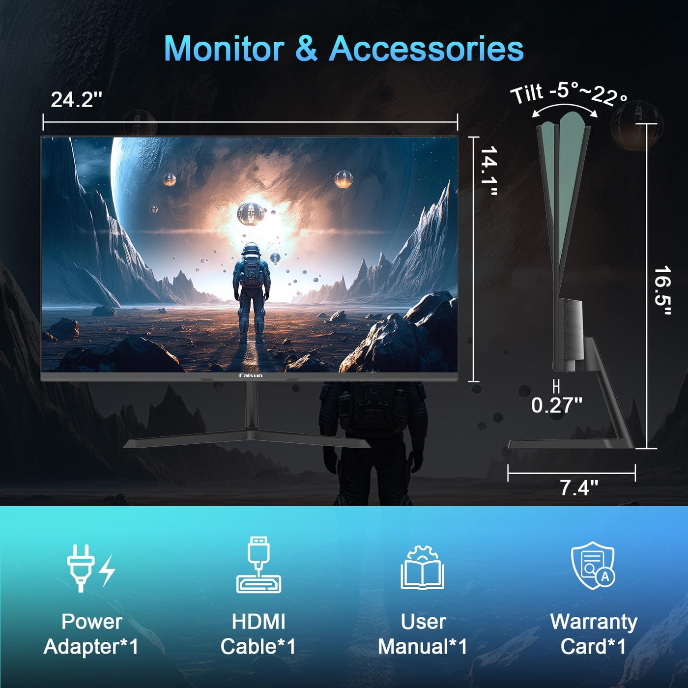 Minifire-Caixun Monitor - 27-Zoll-Bildschirm im rahmenlosen Design, IPS, 100Hz, USB Tpye-C, FHD, mit eingebautem Lautsprecher, sRGB110%, 300 Nits, FreeSync，HDMI DP USB-C Anschlüsse