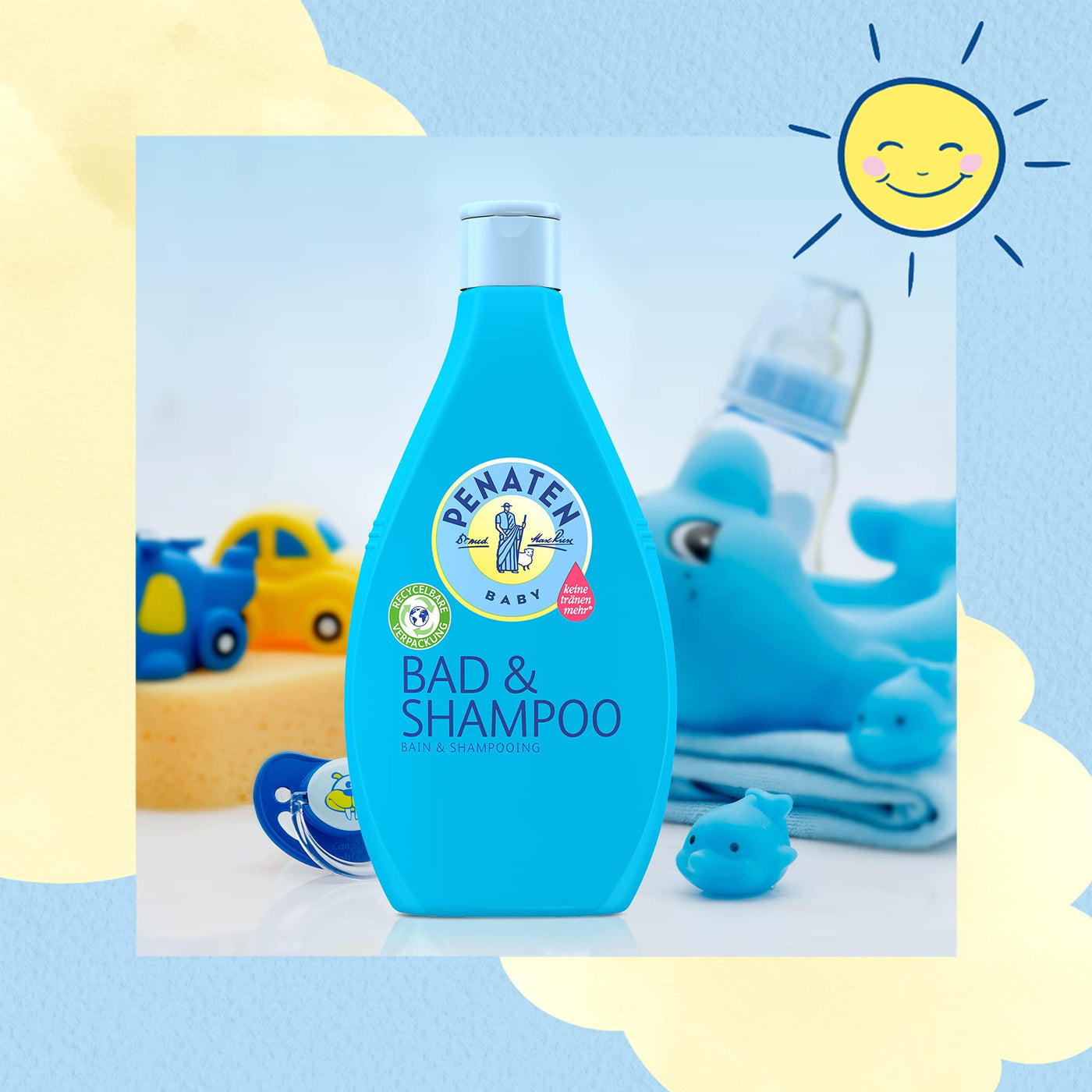 PENATEN Bad & Shampoo (400 ml), mildes Baby Bad & Baby Shampoo formuliert ohne Parabene & Farbstoffe, speziell für Neugeborene entwickeltes Baby Duschgel & Baby Haarshampoo für zarte Babyhaut