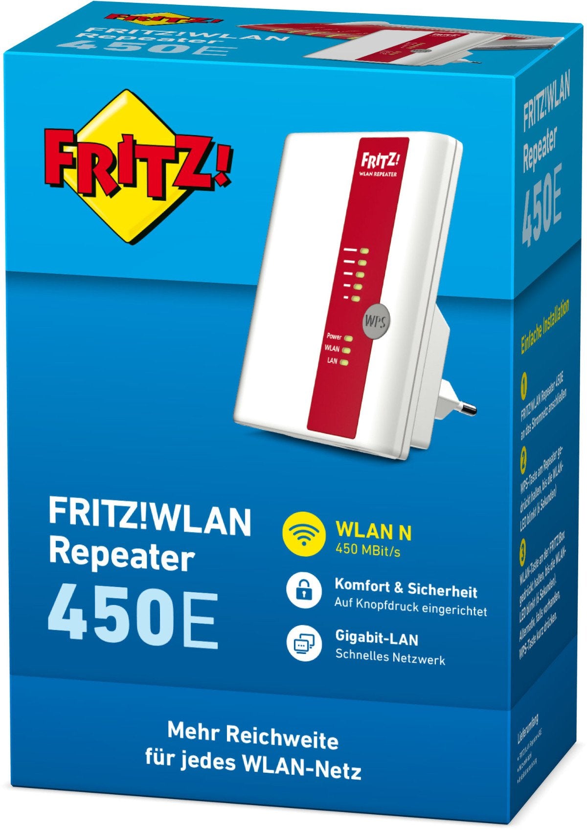 AVM FRITZ!WLAN Repeater 450E (450 Mbit/s, Gigabit LAN, WPA2), weiß, deutschsprachige Version