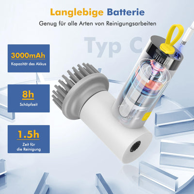 Elektrische Reinigungsbürste,Spin Scrubber für Bad und Fugen,Cleaning Brush für Haushalt mit 5 Bürstenkopfe,2 Modi Perfekt für Tiefe reinigen von Fliesen,Küche,Grille,Glas und Reifen-led Anzeige