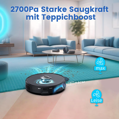 AIRROBO Saugroboter mit Wischfunktion und Absaugstation, Staubsauger Roboter, Saug und Wischroboter LiDAR Navigation, 250Min Laufzeit, APP-Steuerung, Starke Saugkraft für Teppich und Tierhaare