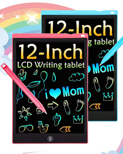 2 Pack Bunte LCD Schreibtafel, 12 Zoll LCD Schreibtablett für Kinde, Maltafel Kinder Elektronisch Spielzeug ab 3-8 Jahre alt Junge Mädchen, Löschbar Mal Tablet Kinder Weihnachtsgeschenke