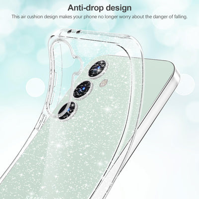 AROYI 3 in 1 Klar Glitzer Handyhülle Kompatibel mit Samsung Galaxy S24 FE 5G Hülle Glitzer mit 2 Stück Schutzfolie, Handyhülle Samsung S24 FE Transparent Weiche TPU Silikon Case [Anti-Yellowing]