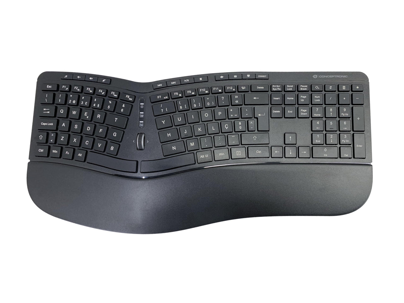 Conceptronic ORAZIO02PT Ergo Kabelloses Set aus ergonomischer Tastatur und vertikaler Maus, portugiesisches Layout, Schwarz