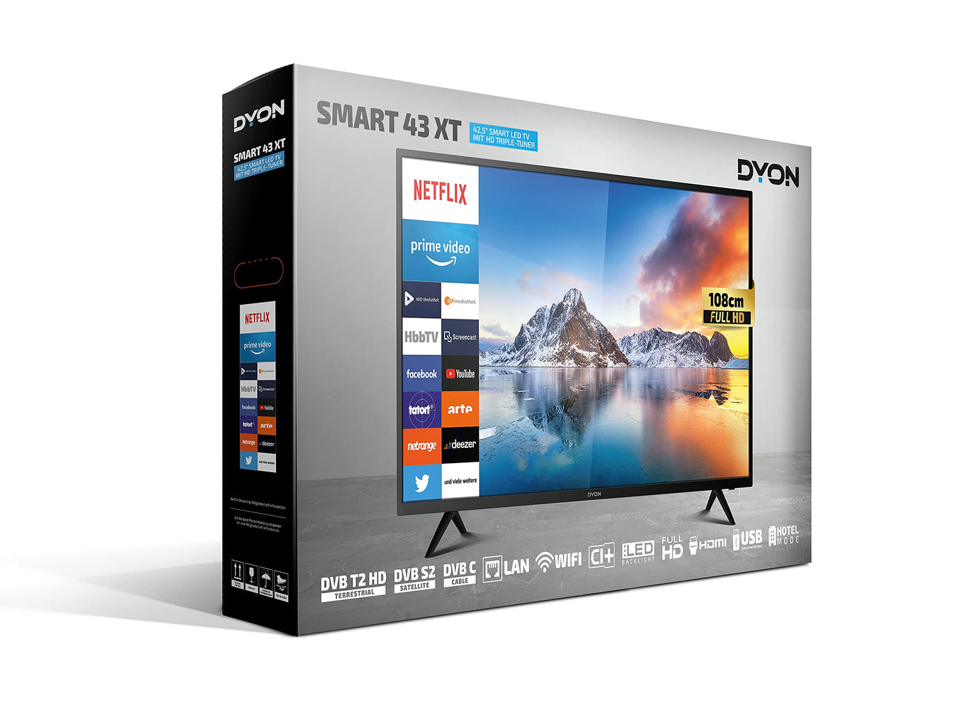 Téléviseur DYON Smart 43 XT 108 cm (43 pouces) (Smart TV Full HD, triple tuner HD (DVB-C/-S2/-T2), Prime Video, Netflix et HbbTV) [Année modèle 2022]