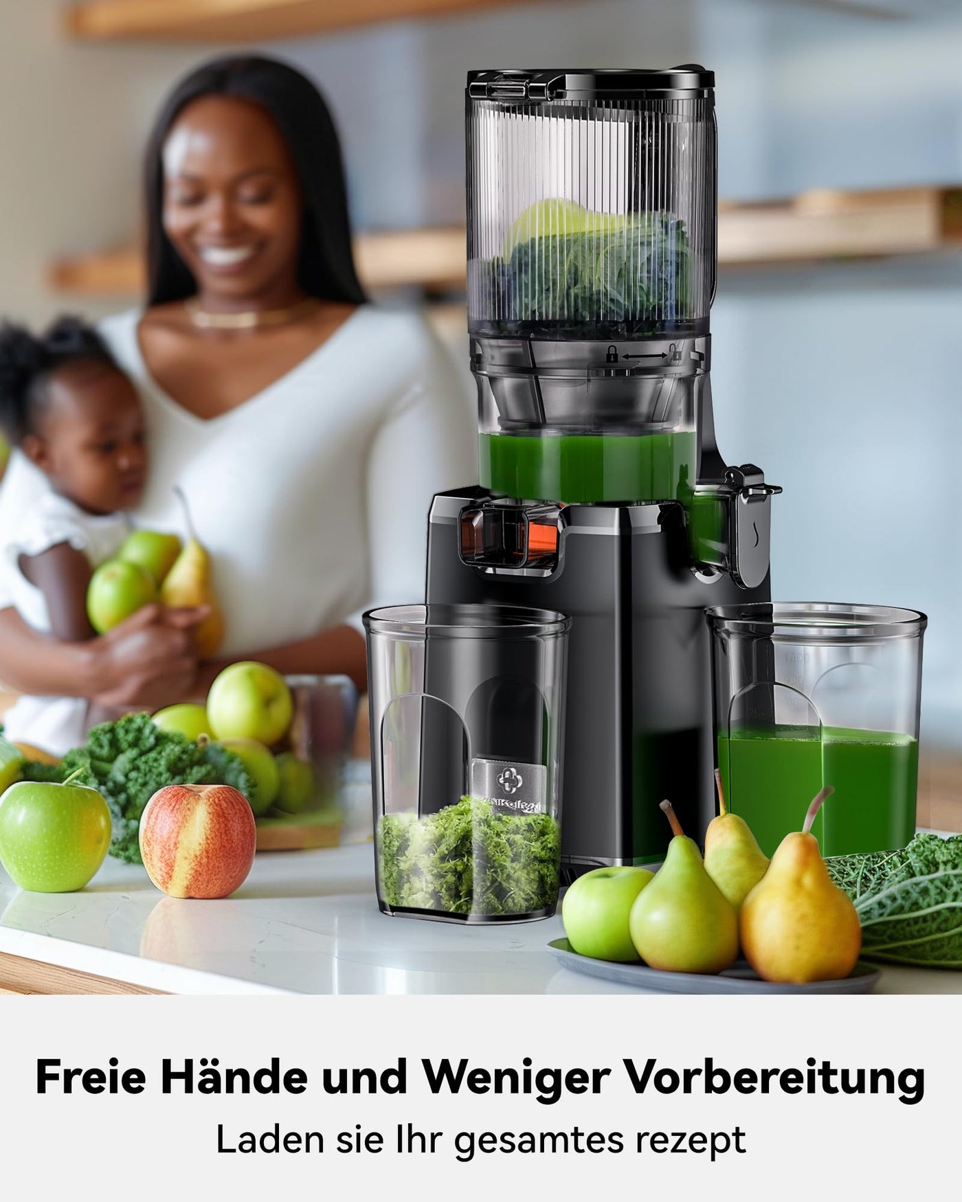 LINKChef Entsafter Slow Juicer, 130MM Öffnung und 1,8L Entsafter für Ganze Gemüse und Obst, Juicer Machine Testsieger mit Umkehrfunktion, Einfache Installation, Leicht zu Reinigen, 100% BPA Frei, 250W