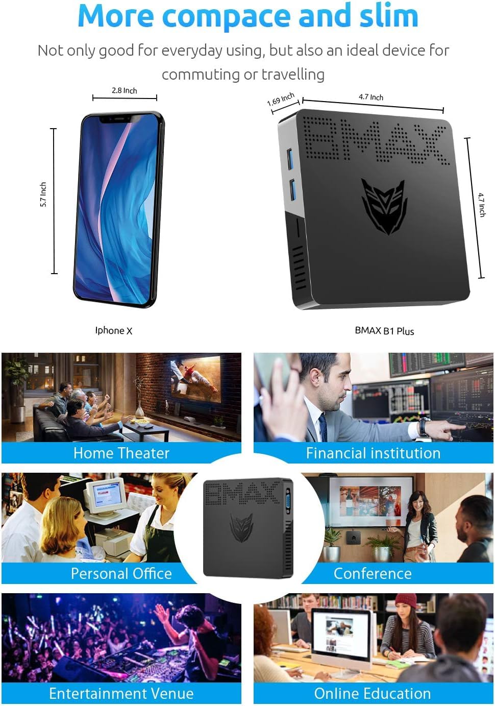 BMAX Mini PC W-11 Pro 8 GB DDR4 128 GB eMMC, W-11 Pro Gemini Lake N4000 (bis zu 2,6 GHz), Dual-Screen-Display, unterstützt 4K HDMI, 2,4 G/5 G WLAN, Bluetooth 4.2