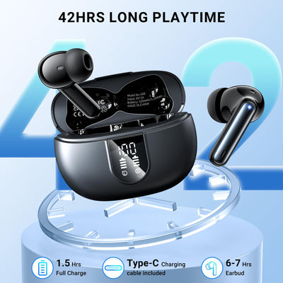 Bluetooth Kopfhörer AOVOCE Kopfhörer Kabellos Bluetooth in Ear 5.3 mit 4 ENC Noise Cancelling Mic LED Anzeige Hi-Fi Stereo Bass 40 std Spielzeit IPX6 Wasserdicht Ohrhörer Sport für iOS Android Schwarz