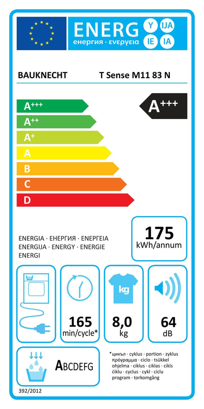 Bauknecht T Sense M11 83 N Wärmepumpentrockner /8 kg/EEK A+++ /ActiveCare-Technologie/EasyCleaning-Filter/Auffrischen-Programm/Bügelleicht-Programm/Wolle-Programm/Knitterschutz, Weiß