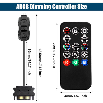 ARGB Controller mit Fernbedienung Binghe 5V 3-Pin ARGB Controller ARGB Dimm Controller SATA-betriebener Dimmer 14 Key Fernbedienung Switch Farben RGB Fan Hub für Desktop-Gehäuselüfter und Lichtleisten