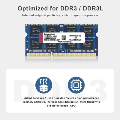 DDR3 / DDR3L 16GB Kit (8GBx2) Laptop RAM 1600MHz PC3-12800 / PC3L-12800 SODIMM Non-ECC Unbuffered 1.35V / 1.5V 2Rx8 Dual Rank 204 Pin CL11 PC Computer Memory Upgrade Module Arbeitsspeicher (Blau)