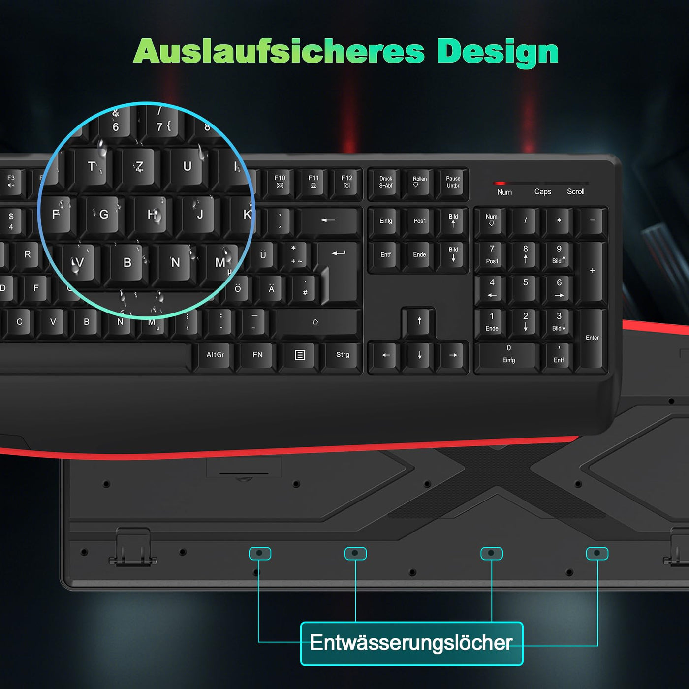 cimetech Tastatur Maus Set Kabellos, 2.4G Ergonomische Funktastatur mit Maus mit Handballenauflage und Ständern Tastatur Kabellos mit Ziffernblock Funkmaus 1600DPI für Windows Computer Laptop PC