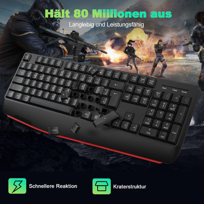 cimetech Tastatur Maus Set Kabellos, 2.4G Ergonomische Funktastatur mit Maus mit Handballenauflage und Ständern Tastatur Kabellos mit Ziffernblock Funkmaus 1600DPI für Windows Computer Laptop PC