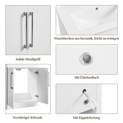 Yaheetech Waschbeckenunterschrank Badmöbel 2er Set Waschbecken mit Unterschrank Badezimmerunterschrank Badschrank mit Waschbecken Keramikbecken Waschtisch mit Viel Stauraum, weiß