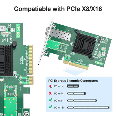 10Gtek 10GbE PCIE Netzwerkkarte für Intel X520-DA1, 82599EN Chip, Single SFP+ Ports, 10Gbit PCI Express x8 LAN Adapter, 10Gb NIC für Windows Server/Linux/VMware