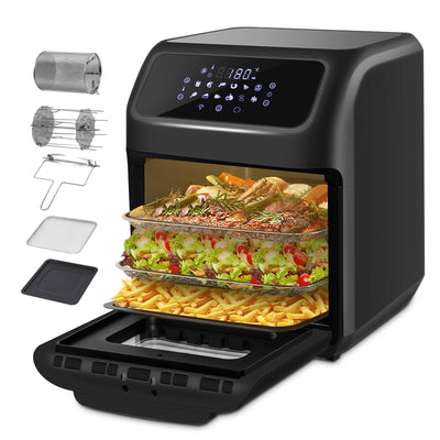 LLIVEKIT Heißluftfritteuse Heißluft-Backofen 12L, Mini-Backofen 1800W mit 6 Zubehör & Rezeptbuch, 12 in 1 Heissluftfritteuse mit digitalen LED-Display, Obst Dehydrator, Barbecue, Air Fryer ohne Öl