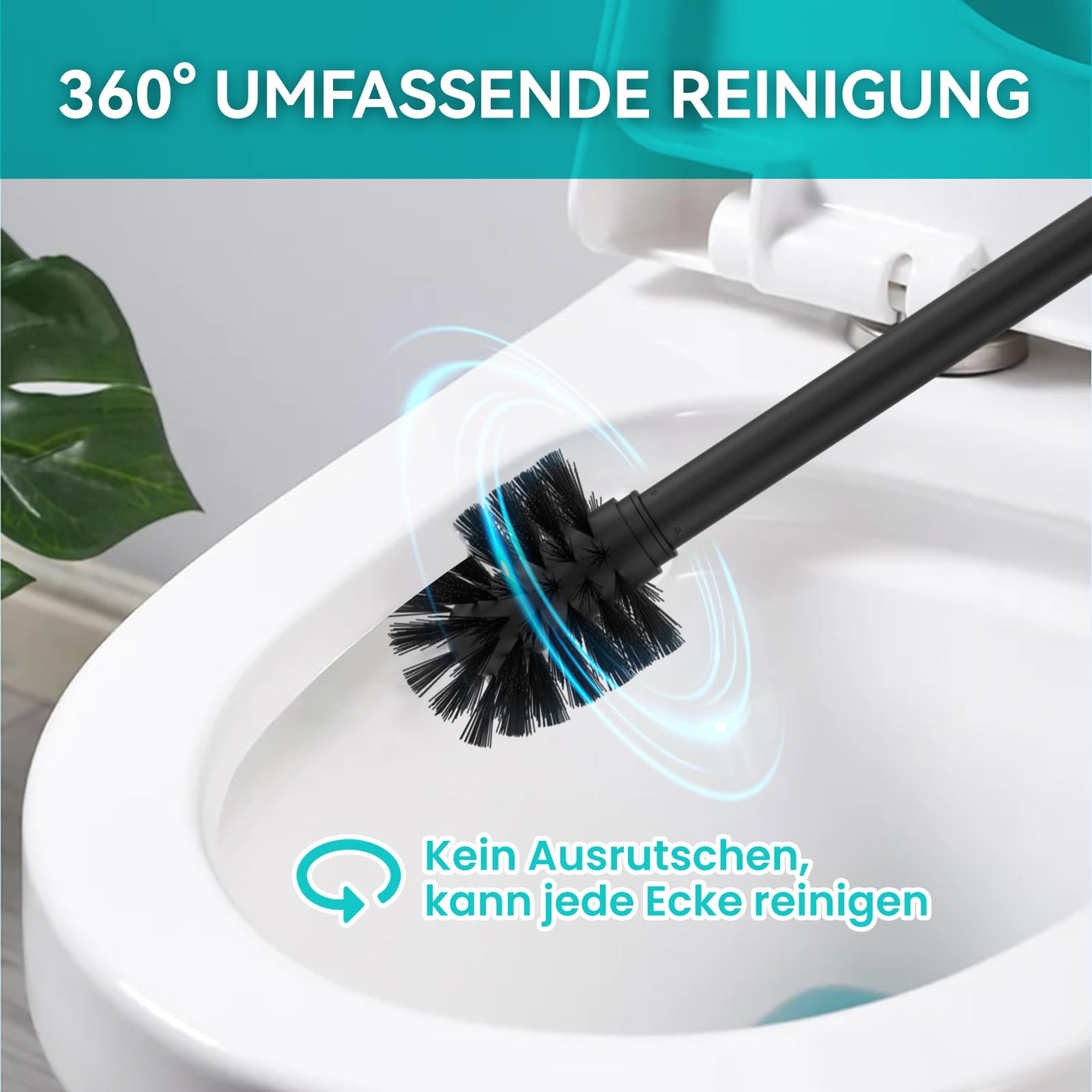 Dailyart Klobürste, Toilettenbürste Klobürste Schwarz WC Garnitur WC Bürste Ohne Bohren Klobürstenhalter mit Halter zum Wandmontage, Inkl. Ersatzbürste, Edelstahl + Glas