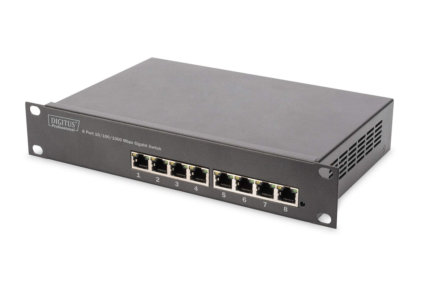 DIGITUS Gigabit Ethernet Netzwerk-Switch - 10 Zoll - 8 Ports - Unmanaged - Backplane 16 Gbps - Auto MDI/MDI-X - Schwarz