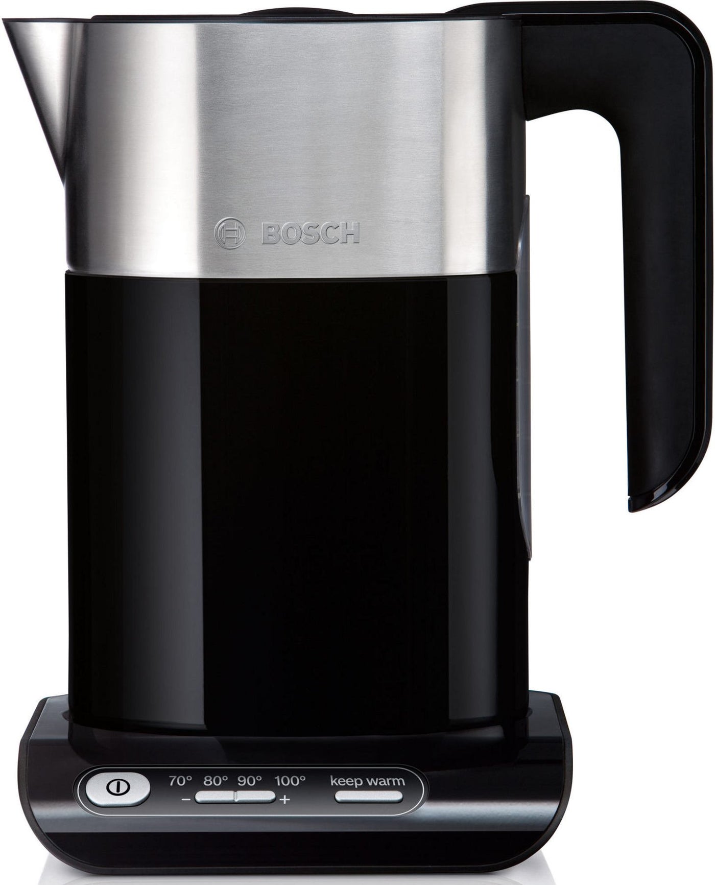 Bosch kabelloser Wasserkocher TWK8613P, Abschaltautomatik, Überhitzungsschutz, Temperaturwahl, Warmhaltefunktion, 1,5 L, 2400 W, schwarz