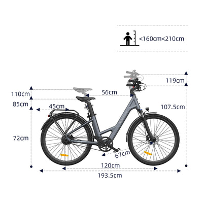 ADO E-Bike Air 28 Elektrofahrrad,Electric Bikes Pedelec Riemenantrieb,e Bike 28 Zoll,Momenten-Sensor, 1 Gang, Heckmotor, 345,00 Wh Akku, ebike Damen/Herren,Gepäckträger,Lampe (Gray)