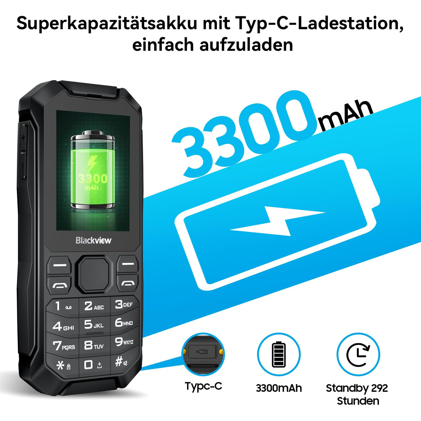 Blackview N1000 Mobile 4G Seniorenhandy Ohne Vertrag mit Dual 4G SIM mit Notruftaste | Outdoor Handy | 3300mAh Akku Lange Standby-Zeit | Großtastenhandy mit Ladestation | 2,4" Farbdisplay