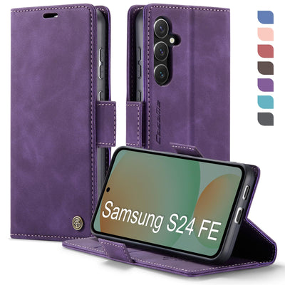 XYGLOW Handyhülle für Samsung Galaxy S24 FE Hülle Klappbar Premium PU Lederhülle Klapphülle【RFID Schutz】 Kartenfach Standfunktion Schutzhülle für Samsung S24 FE 5G Flip Case Wallet Tasche Cover,Lila