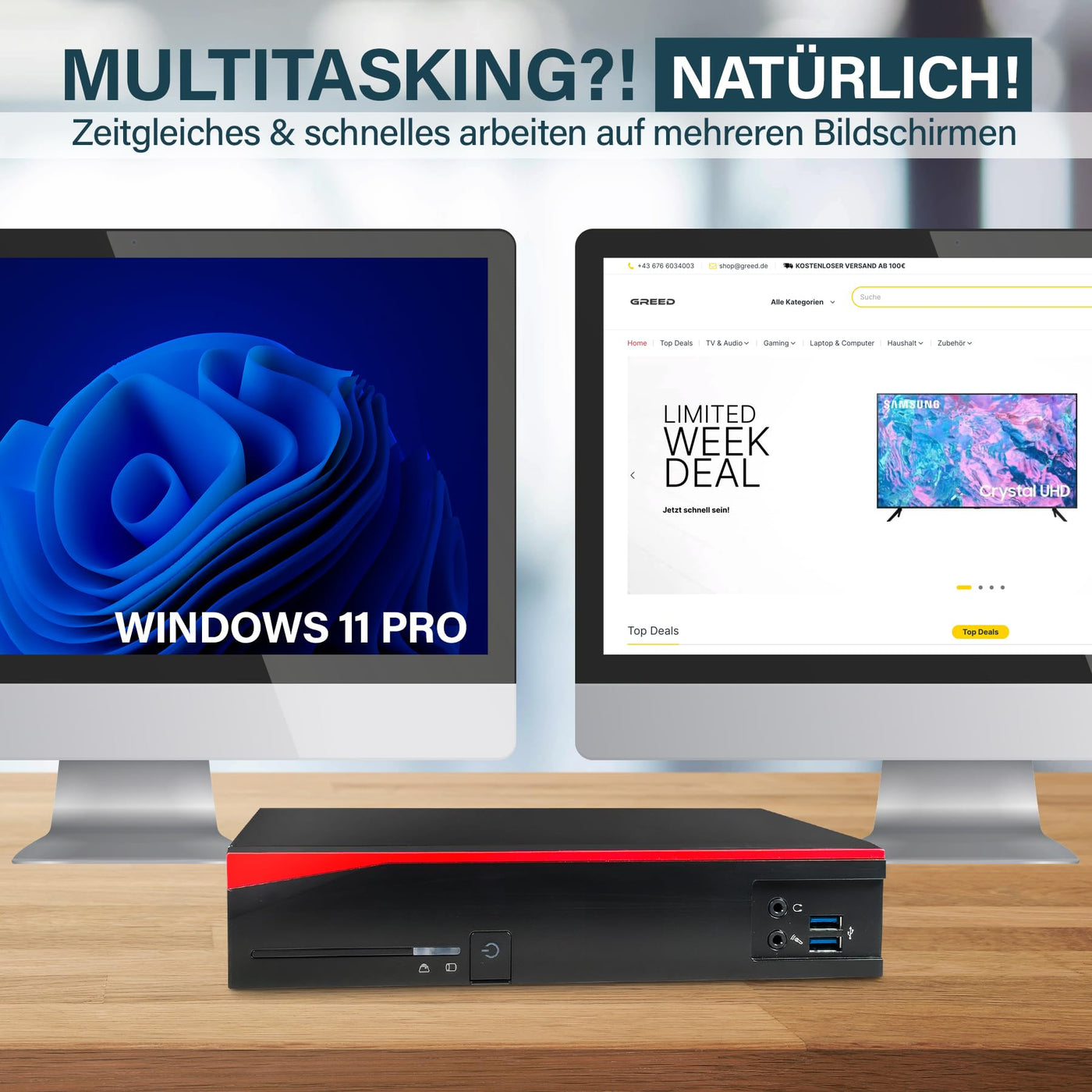 Fujitѕu - Schneller Mini PC mit Intel Quad Core - Silent Desktop Computer + Multimedia Rechner bis zu 2,8 GHZ - 8GB DDR4 RAM - 128GB SSD - inkl Win 11 Pro + Grееd Mousepad