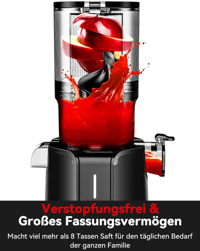 LINKChef Schnellreinigungs Entsafter, NO-Prep Entsafter Gemüse und Obst, Blitzreiniger Saftpresse Slow Juicer Testsieger mit Einfacher Installation, BPA Frei, 115mm, 1.2L, 200w Schwarz