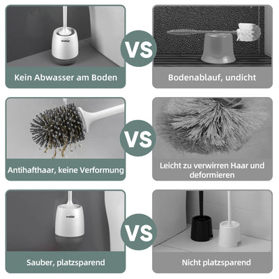 Braoses WC Bürste Wandmontage & Stehen Silikon Toilettenbürste mit Halter Set Langer Stiel klobürste und schnell trocknendem Haltersatz für Badezimmer oder Gäste-WC (Weiß & Grau)