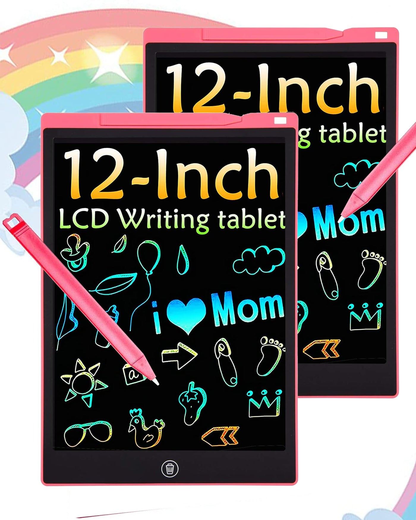 2 Pack Bunte LCD Schreibtafel, 12 Zoll LCD Schreibtablett für Kinde, Maltafel Kinder Elektronisch Spielzeug ab 3-8 Jahre alt Junge Mädchen, Löschbar Mal Tablet Kinder Weihnachtsgeschenke