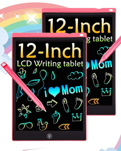 2 Pack Bunte LCD Schreibtafel, 12 Zoll LCD Schreibtablett für Kinde, Maltafel Kinder Elektronisch Spielzeug ab 3-8 Jahre alt Junge Mädchen, Löschbar Mal Tablet Kinder Weihnachtsgeschenke